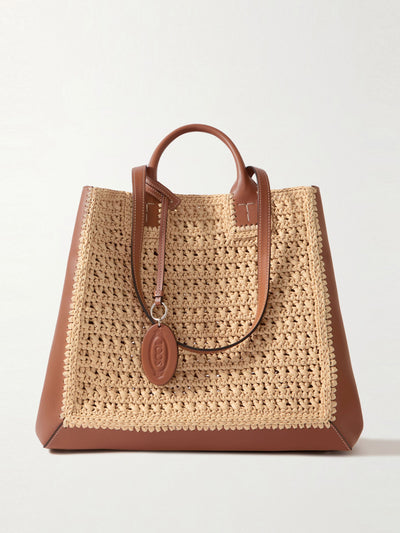 Tod's Medium leather-trimmed raffia tote at Collagerie