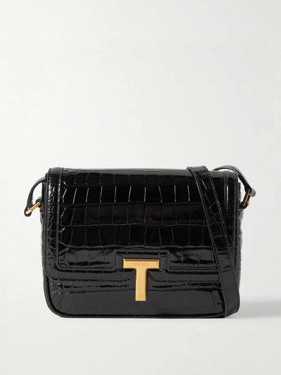 Tom Ford Glossed croc-effect leather shoulder bag at Collagerie