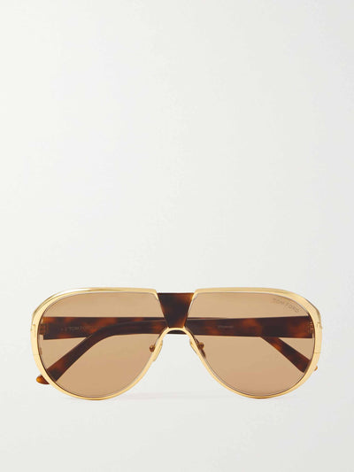 Tom Ford Eyewear Vincenzo aviator-style gold-tone and tortoiseshell acetate sunglasses at Collagerie