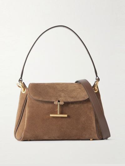 Tom Ford Tara small leather-trimmed suede shoulder bag at Collagerie