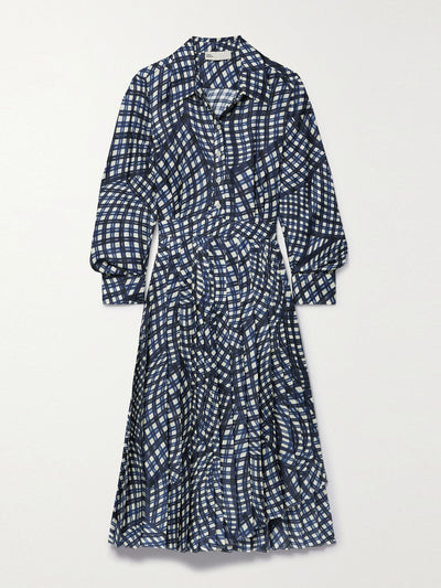 Tory Burch Checked pleated silk-twill midi dress at Collagerie