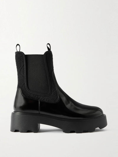 Tory Burch Neoprene-trimmed patent-leather Chelsea boots at Collagerie