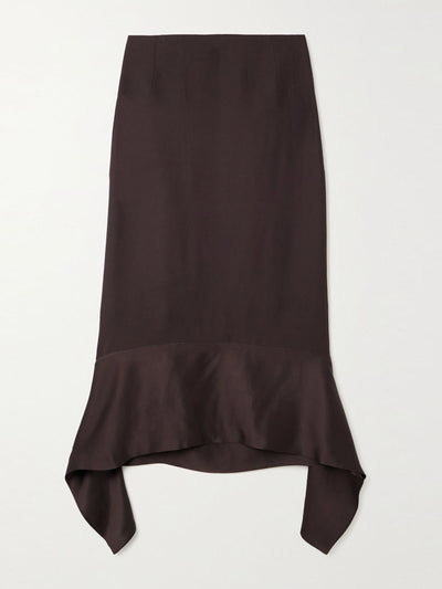 Totême Asymmetric fluted satin-trimmed wool-crepe skirt at Collagerie