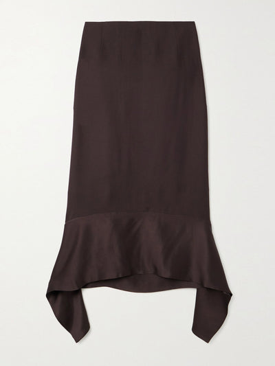 Totême Asymmetric fluted satin-trimmed wool-crepe skirt at Collagerie