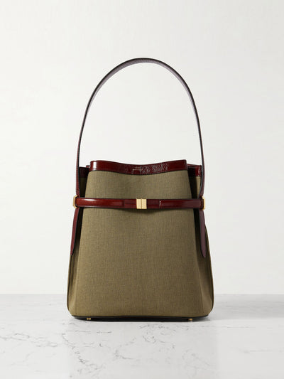 Totême Belted textured leather-trimmed canvas tote at Collagerie