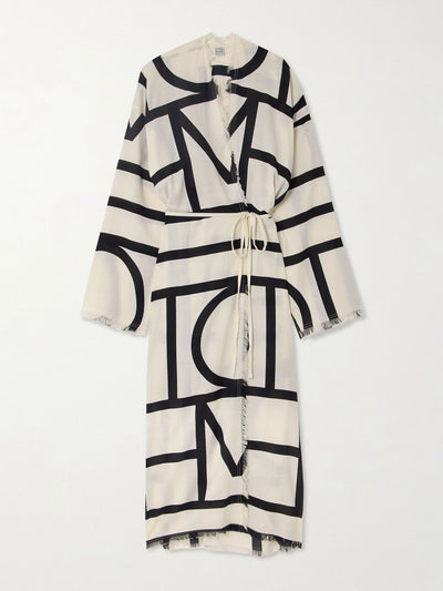 Totême Belted frayed printed organic cotton wrap dress at Collagerie