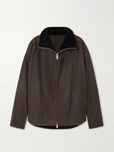 Totême Corduroy-trimmed waxed organic cotton jacket at Collagerie