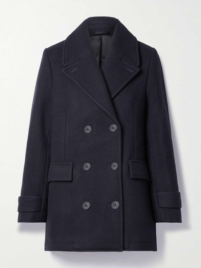 Totême Navy double-breasted wool-blend felt coat at Collagerie