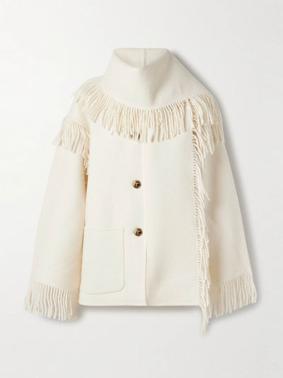 Totême Draped fringed wool-blend jacket at Collagerie