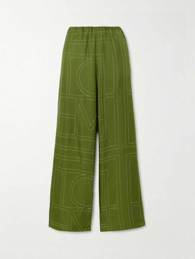 Totême Embroidered silk-twill wide-leg pants at Collagerie