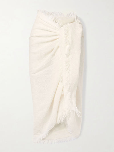 Totême Fringed linen-blend bouclé-jacquard scarf at Collagerie