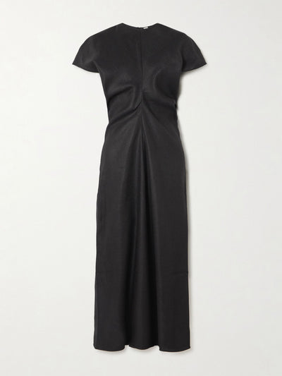 Totême Gathered woven midi dress at Collagerie