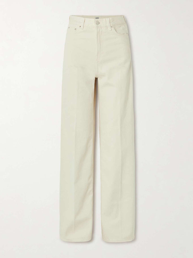 Pleated high-rise wide-leg organic jeans