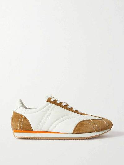 Totême The Sport leather-trimmed suede and twill sneakers at Collagerie