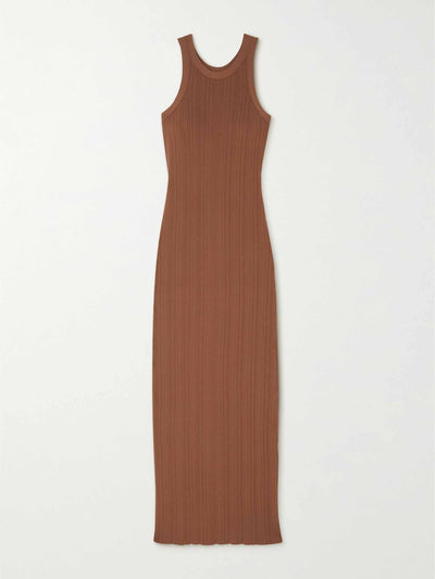 Totême + Net Sustain Taupe ribbed-knit midi dress at Collagerie