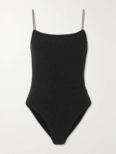 Totême Open-back stretch recycled-seersucker swimsuit at Collagerie