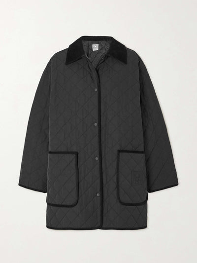 Totême Oversized corduroy-trimmed quilted organic cotton-blend jacket at Collagerie