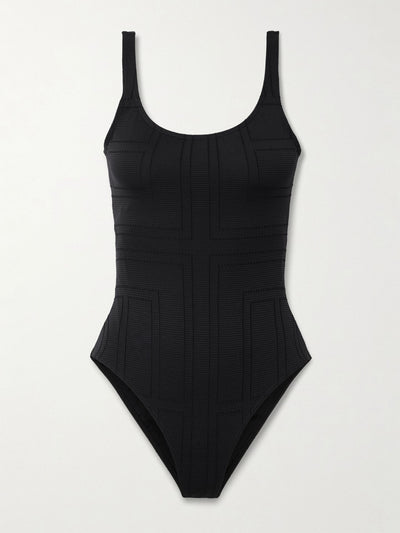 Totême Ribbed pointelle-knit recycled swimsuit at Collagerie
