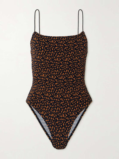 Totême Shirred printed recycled-fibre swimsuit at Collagerie