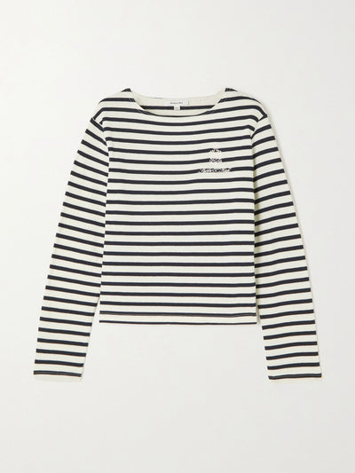 Sporty & Rich Embroidered striped cotton top at Collagerie