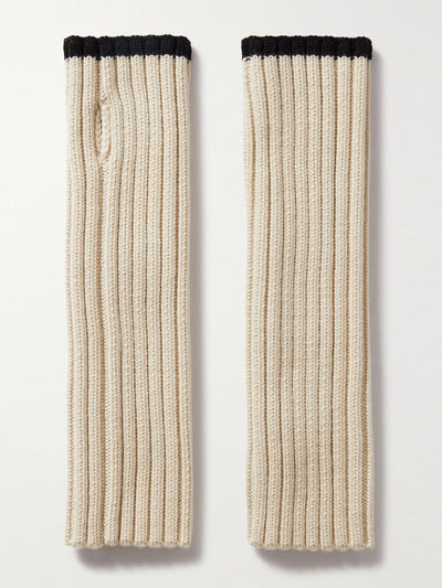 Totême Two-tone ribbed wool fingerless gloves at Collagerie