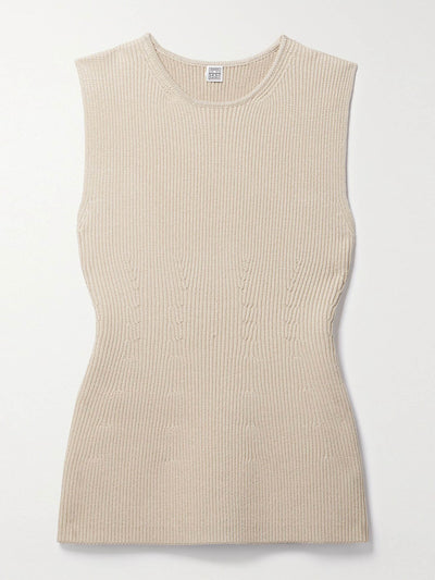 Totême Beige ribbed-knit tank at Collagerie