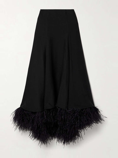 Tove Renee feather-trimmed silk maxi skirt at Collagerie