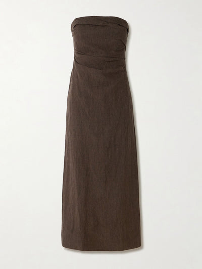 Tove Sabella strapless gathered linen midi dress at Collagerie
