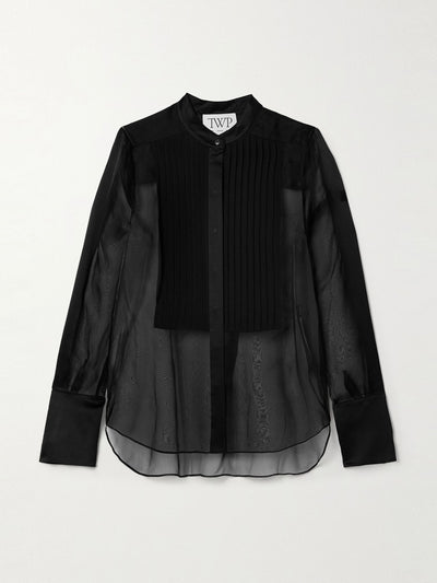 TWP Peyton pintucked silk-organza and satin blouse at Collagerie