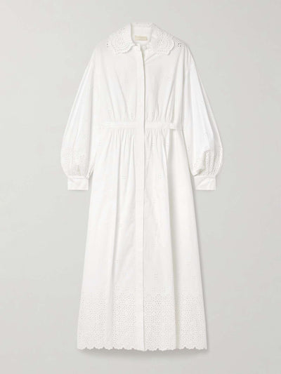 Ulla Johnson Adette tie-detailed broderie anglaise cotton midi shirt dress at Collagerie