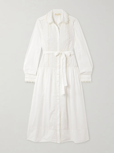 Ulla Johnson Ariane belted crocheted-trimmed cotton-poplin midi dress at Collagerie
