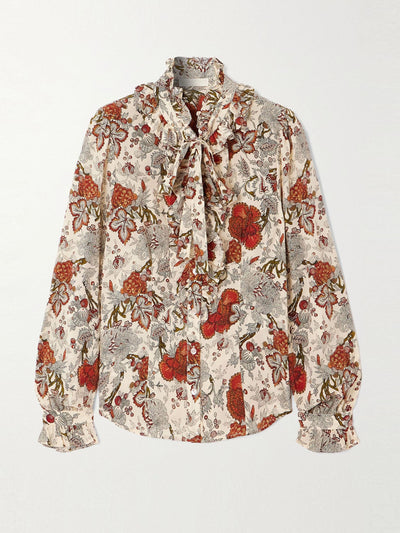 Ulla Johnson Catroux pussy-bow floral-print silk-satin blouse at Collagerie