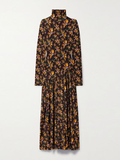 Ulla Johnson Gathered floral-print stretch-jersey turtleneck dress at Collagerie