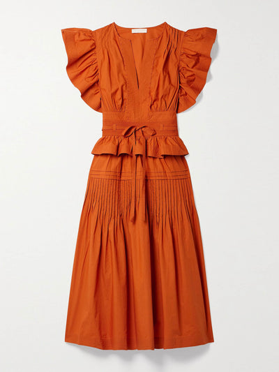 Ulla Johnson Florence belted ruffled pintucked cotton-poplin midi dress at Collagerie