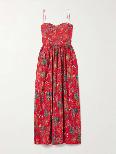 Ulla Johnson Jessie pleated floral-print cotton-poplin midi dress at Collagerie