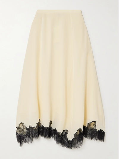 Ulla Johnson Rosine lace-trimmed silk crepe de chine midi skirt at Collagerie