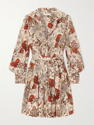 Ulla Johnson Simona belted ruffled floral-print silk crepe de chine mini dress at Collagerie