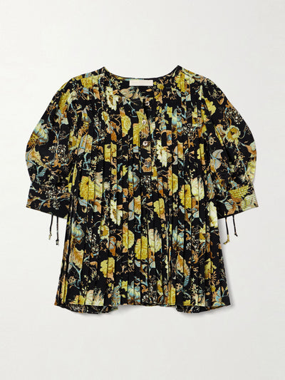 Ulla Johnson Marion pleated floral-print silk crepe de chine blouse at Collagerie