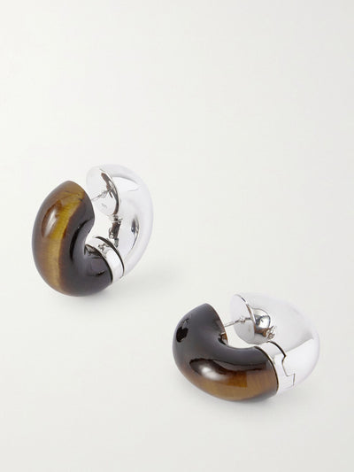 Uncommon Matters Stratus silver tiger's eye hoop earrings at Collagerie