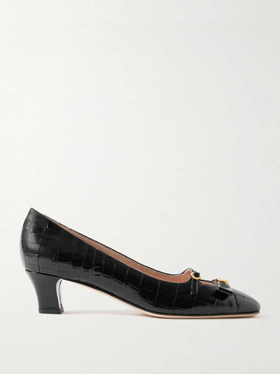 Valentino Garavani Bowow Décolleté 45 embellished croc-effect leather pumps at Collagerie