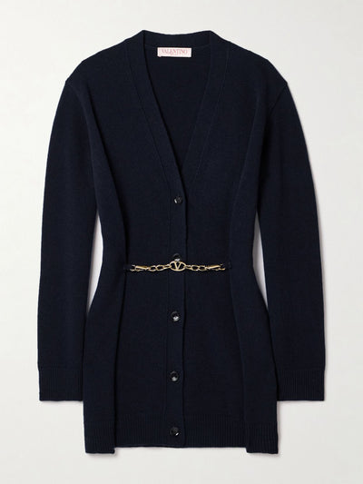 Valentino Garavani Chain-embellished wool cardigan at Collagerie