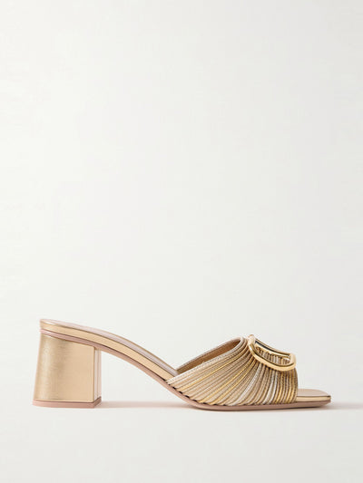 Valentino Garavani VLOGO 60 embellished metallic leather mules at Collagerie