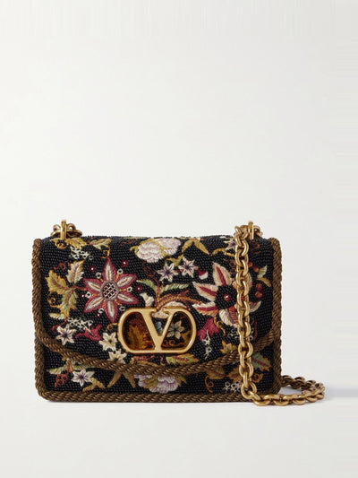 Valentino Garavani Vain embroidered beaded cord-trimmed leather shoulder bag at Collagerie