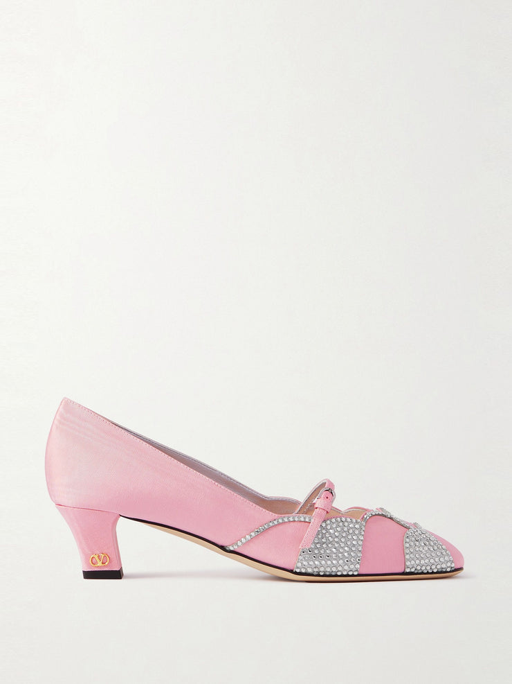 Bowow 45 crystal-embellished metallic suede-trimmed moiré pumps Shoes Valentino Garavani - Collagerie