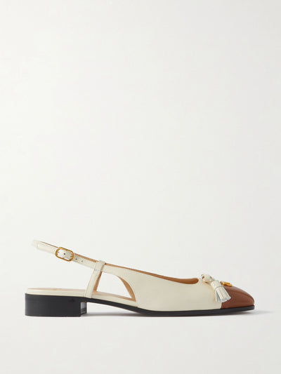 Valentino Garavani Logo-embellished tasseled leather slingback ballet flats at Collagerie
