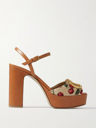 Valentino Garavani VLogo 115 embellished leather and canvas-jacquard sandals at Collagerie