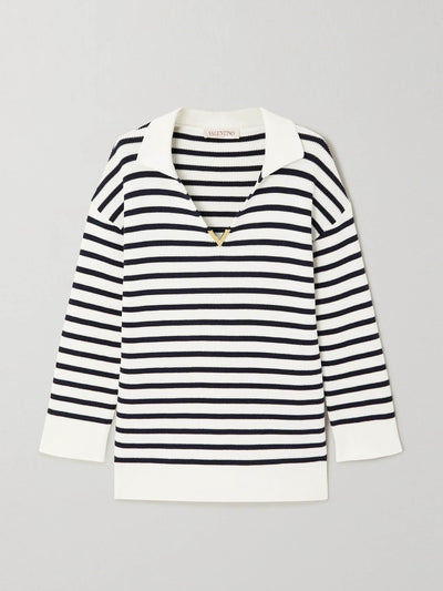 Valentino Embellished striped cotton sweater at Collagerie