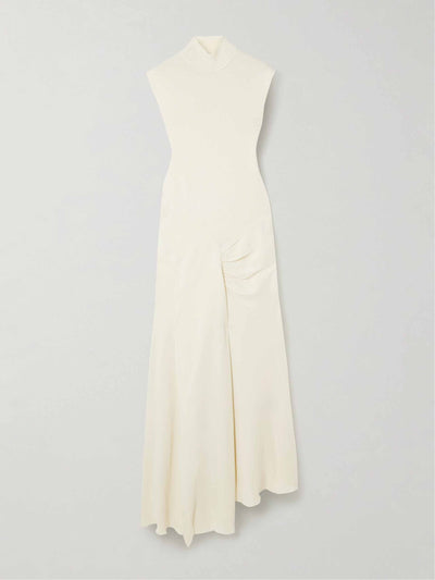 Victoria Beckham Asymmetric ribbed-knit and draped crepe turtleneck dress at Collagerie
