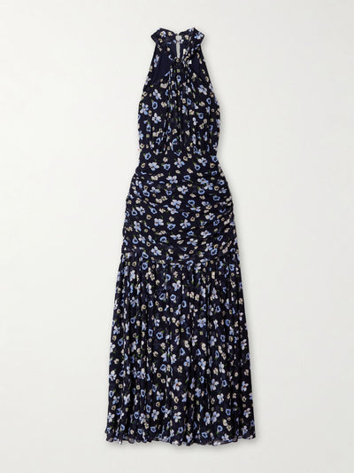 Veronica Beard Brock ruched floral-print silk crepe de chine midi dress at Collagerie