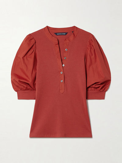 Veronica Beard Coralee ribbed Pima cotton-blend jersey and poplin top at Collagerie